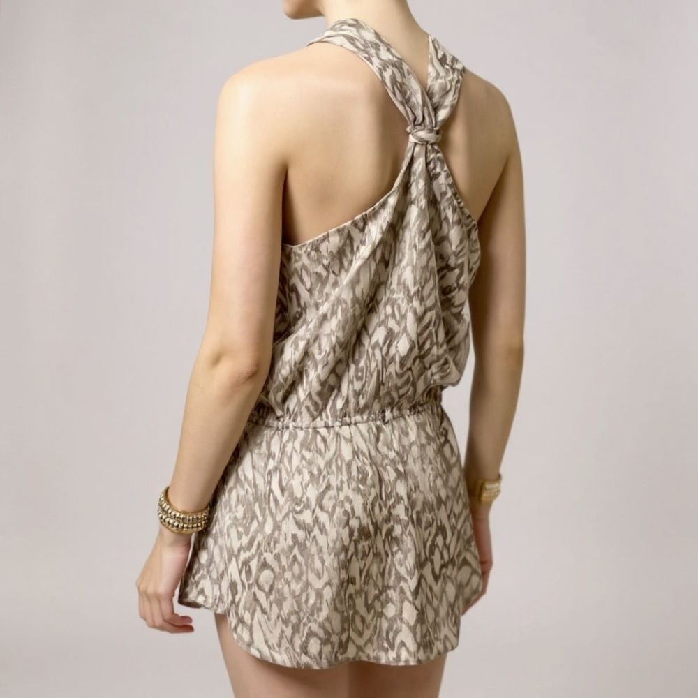 Ivory Tan Ikat Print Twisted Racerback Mini Dress Calvin Klein M NWT - Picture 3 of 4